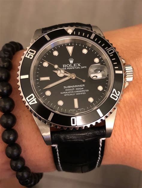 rolex genuine leather|rolex with black leather band.